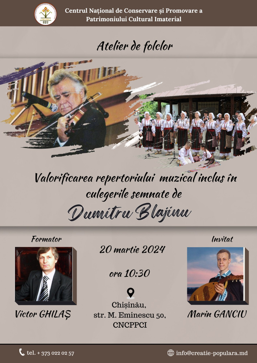 „Valorificarea repertoriului muzical inclus în culegerile semnate de Dumitru Blajinu”.